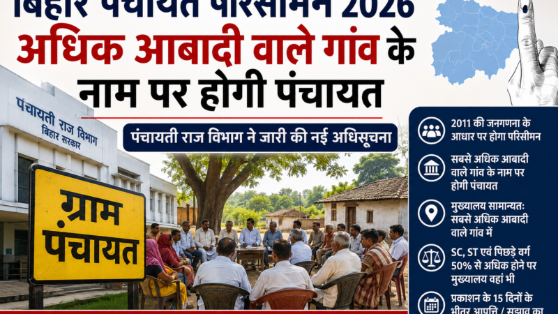 बिहार पंचायत परिसीमन की नई अधिसूचना, अधिक आबादी वाले गांव के नाम पर पंचायत गठन संबंधी समाचार।