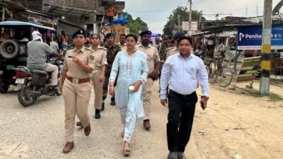 आदापुर में महावीरी झंडा को लेकर पुलिस का फ्लैग मार्च